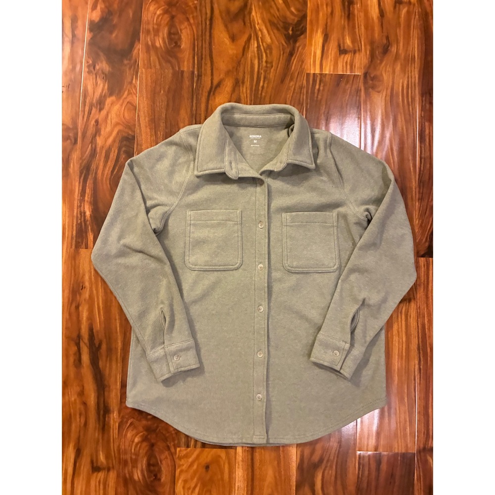 Sonoma Goods for Life Sage Green Textured Knit Button Down Shirt Shacket Mens M